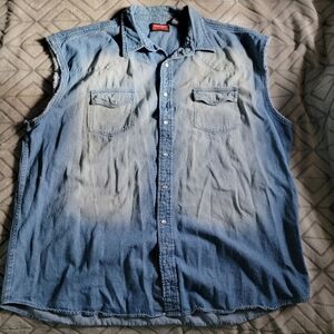 Wrangler Hero Pearl Snap Denim Cutoff Button Up Eagle American Flag Print 2XL